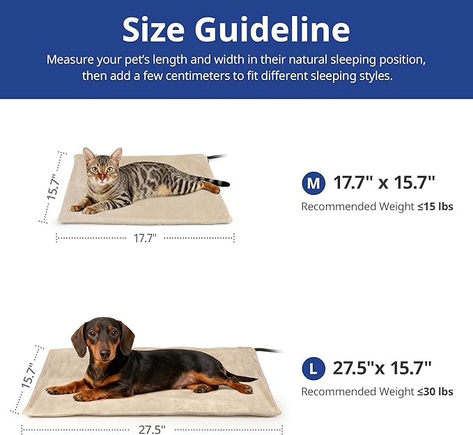NICREW Pet Heating Pad for Dogs and Cats, Heated Dog Bed with Steel-Wrapped Cord and Soft Fleece Cover, 27.5 x 15.7 Inches, 50 Watts