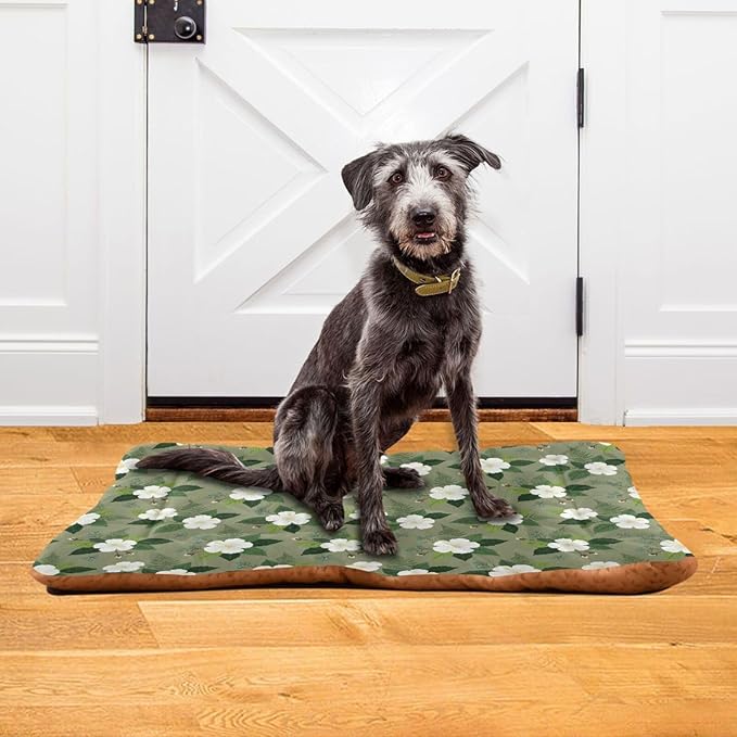 Dog Bed for Crate Washable Pet Sleep Pad, Floral Print Kennel Mat with Non-Slip Bottom, Soft Fluffy Supplies Pet for Dogs and Cats (24x18 inch)