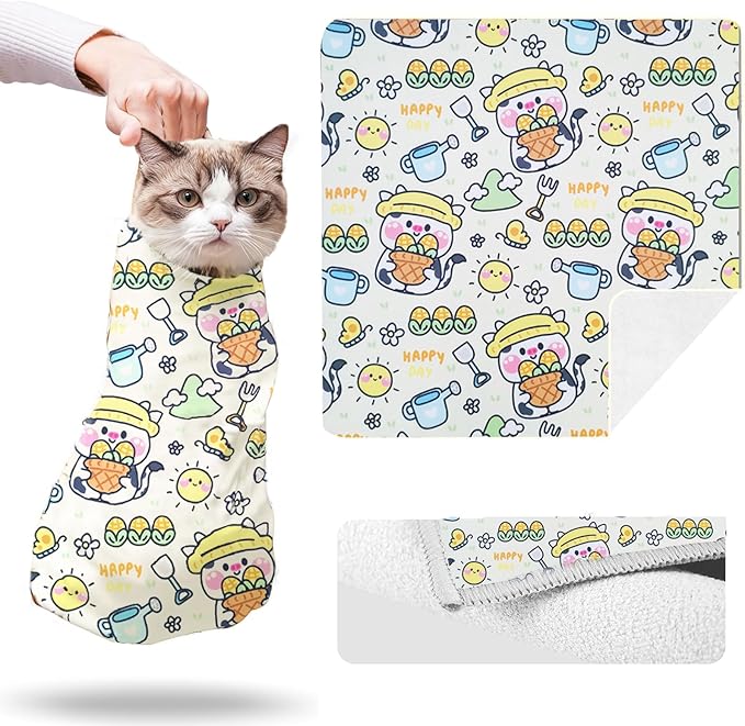 Cat Grooming Wrap, Cat Wrap for Cutting Nails, Self-Adherent Soft Cat Blanket to Wrap - Cat Burrito Wrap, Anti-Scratch, Anti-Escape, Cat Swaddle Wrap (Within 28lbs)