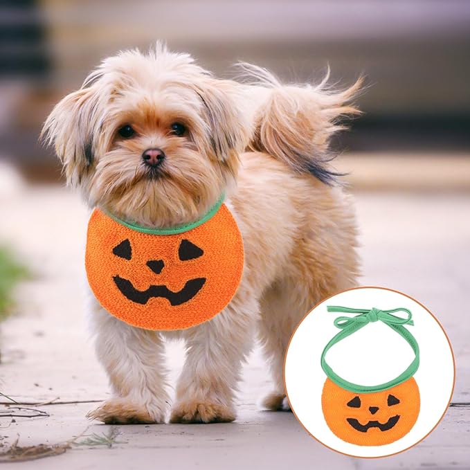 Halloween Pumpkin Dog Bandana Tie-on Bandana Bib Orange M Size for Pets to 15 Lbs Festival Pet Scarf Comfortable Cat and Dog Supplies