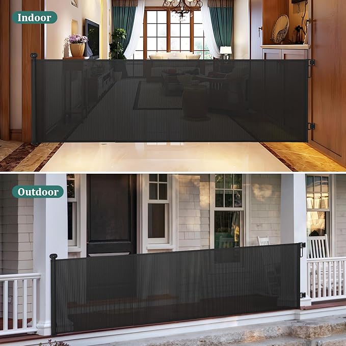 Babepai Retractable Baby Gates Extra Wide | 110" Wide x 34" Tall Dog Gates for Stairs | Indoor/Outdoor Use | Child Gates for Doorways, Deck, Porch, Hallways, Patio - Black