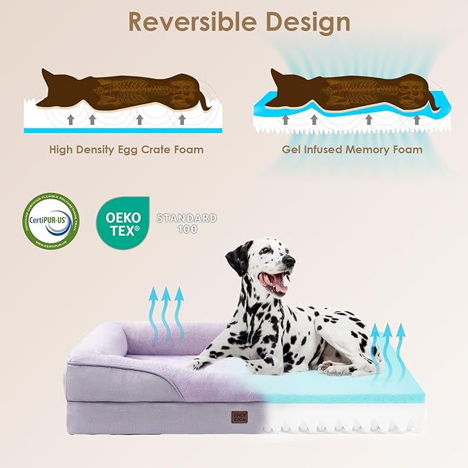 EHEYCIGA Orthopedic Dog Bed for Medium Dog, 35x22x6.5 Inch Memory Foam Dog Couch Bed with Sides, Waterproof Liner & Washable Removable Cover, Bolster Pet Sofa, Purple