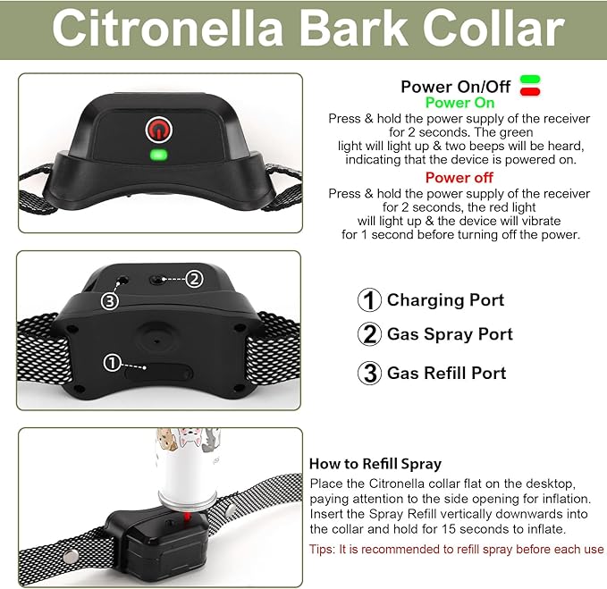 Citronella Training Collar for Dog [No Refill Spray] with 6 Adjustable Sensitivities & Beep/Vibration/Spray 4 Mode Bark Collar, IPX7 Waterproof Safer Citronella Bark Collar for L/M/S Dogs