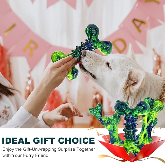 3-Pack Indestructible Dog Chew Toys for Aggressive Chewers, Peanut Butter Nylon Bones for Medium Large Dogs (25-90 lbs), Dental Chews for Boredom & Anxiety, St. Patrick's Day Gift (Lucky Green)