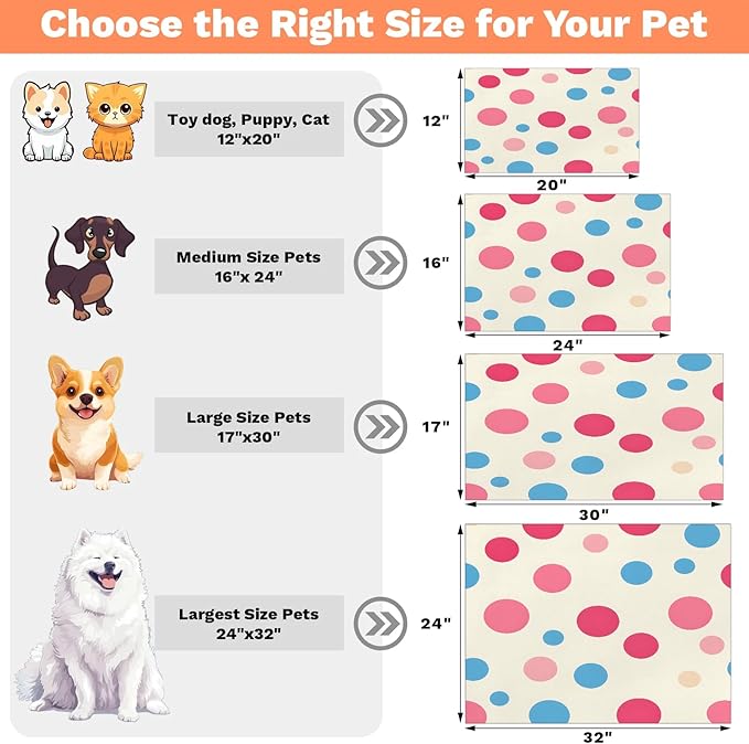 Polka Dot Dog Food Mat for Floors Absorbent Dog Bowl Mat for Food and Water Dispenser Quick Dry Cat Food Placemat Pet Supplies 16" x 24", Pink Blue