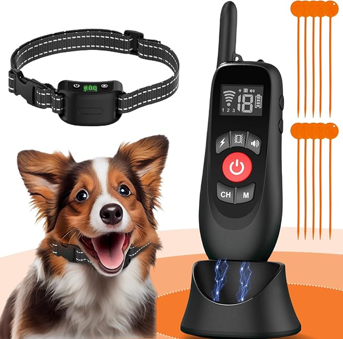 Wireless Dog Fence Collar, Electric Dog Fence & Remote Training Collar, Magnetic Charging Base, Portable Outdoor Wireless for Yards, Adjustable for Small Medium Large Dogs