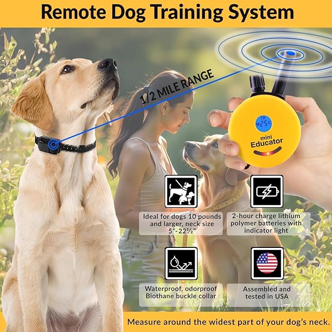 E-Collar – Educator ET-302G-C 1/2 Mile Waterproof Remote Dog Training Collar Includes Premium Finger Clicker Trainer, 100 Programmable Levels + Vibration + Light + Sound, Green