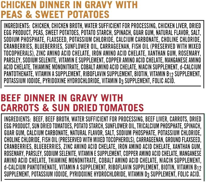 Pure_Balance Grain_Free Wet Dog Food Variety Pack, Chicken Dinner with Peas & Sweet Potatoes and Beef Dinner with Carrots & Sun Dried Tomatoes in Gravy, 3.5 oz Cups - Pack of 12