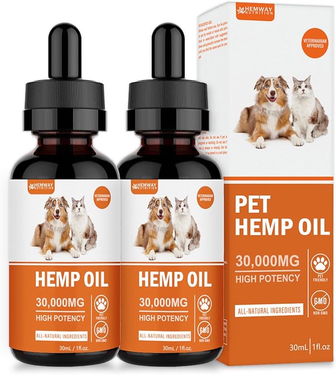 (2-Pack) Organic Hеmp Oil for Dogs and Cats - Pet Hеmp Drops for Anxiety Relief, Stress,Pain, Calming, Sleep, Arthritis - Treats Chews - Support Hip and Joint Health - Rich in Omega 3-6-9