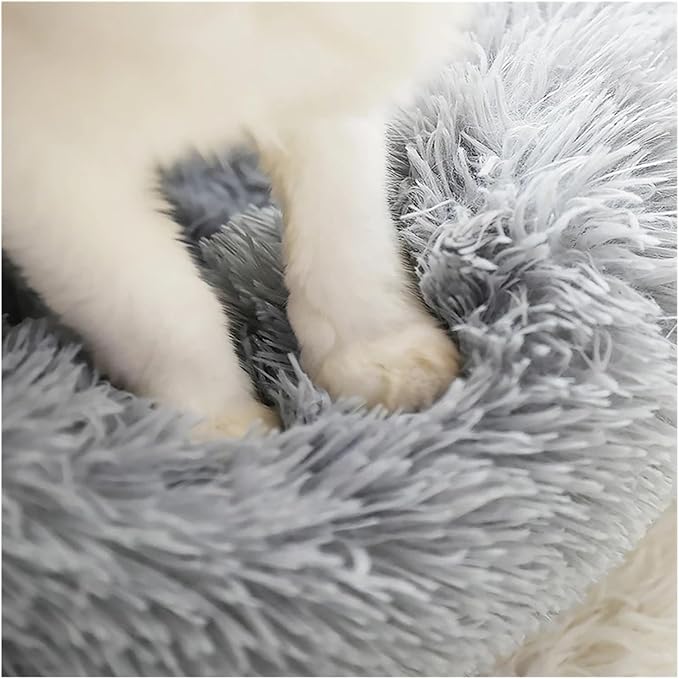 1PCS Round Pet Bed Kennel Non-Slip Winter Warm Dog Kennel Sleeping Long Plush Soft Puppy Cushion Mat Cat Supplies(Dark Gray,50cm)