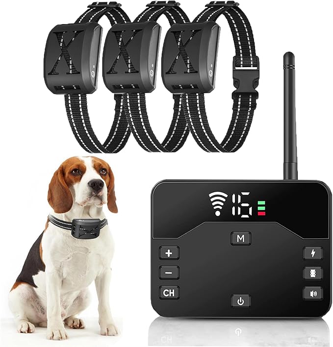 Wireless Dog Fence, Outdoor Pet Electric Boundary Containment System, Shock Collar for Large Dogs, Adjustable Vibration & Shock, Waterproof Rechargeable Training Collar, for 1 2 3 Dogs,for3d