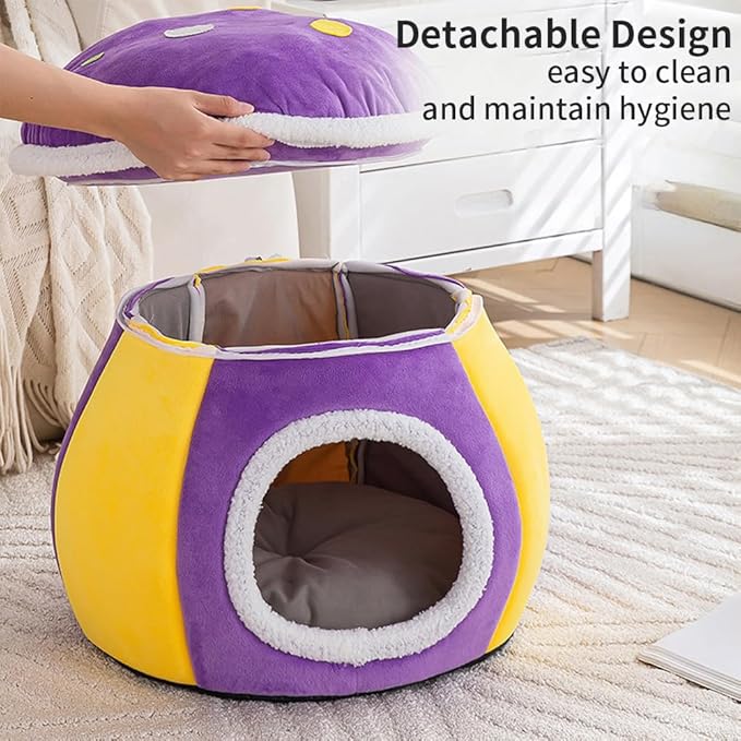 Cute Mushroom Cat House Cat Cave Bed for Indoor Warm Dog nest with Detachable Cushion for Puppy and Kitten