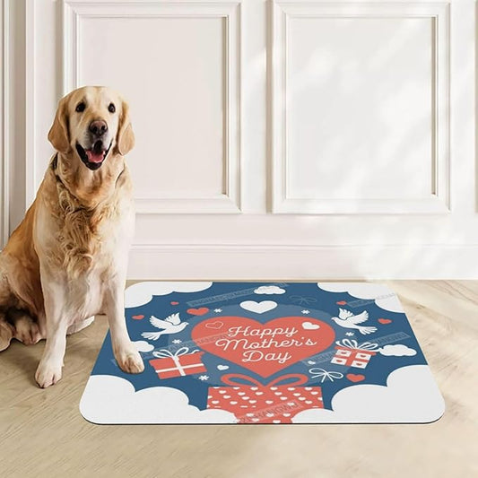 Dog Food Mats for Floors Absorbent Pet Cat Food Mat Happy Mother's Day Floral Gift Mom Dm Non Slip Dogs Bowl Mats for Water Dog Placemats Feeding Mat Pet Supplies 18X12In