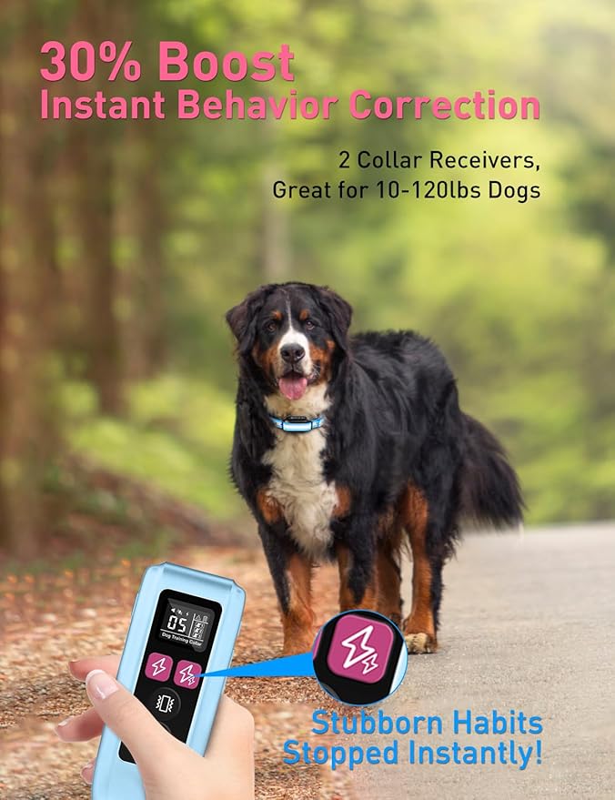 Shock Collar For Dogs 2 Pack - 3300Ft IPX7 Waterproof Shock Collar with Beep, Vibration, Shock & Boost Shock Modes, Remote Training Shock Collar for Medium Large Dogs (10-120lbs), Security Lock