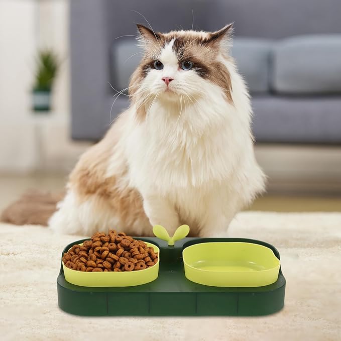 Toyvian Cat and Dog Double Feeding Bowl Set, 2-Compartment Plastic Pet Bowls with Water and Food Holder, Moss Green, Suitable for Kittens and Small Dogs, Practical Feeding Supply for Home