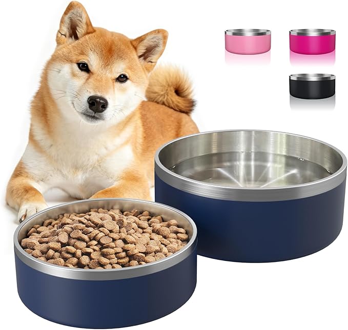 2 Pack Stainless Steel Dog Bowls, Outdoor Dog Water Bowl with Non Slip Rubber Bottom, Dishwasher Safe, Easy to Clean,40oz&64oz Blue