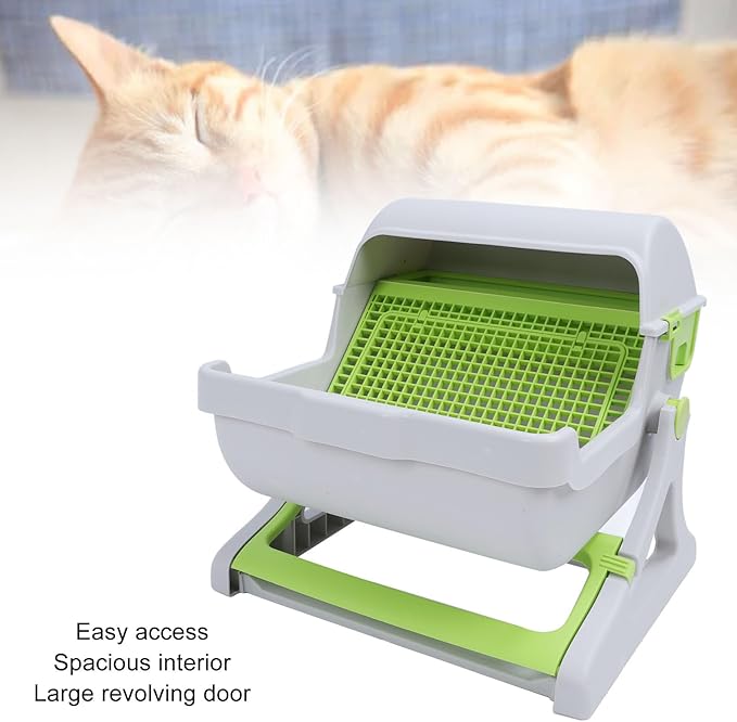Self Cleaning Cat Litter Box Enclosure Semi Automatic, PP Plastic Easy Assembly Tipping Bucket Style Large Kitty Litter Box for Indoor Cats