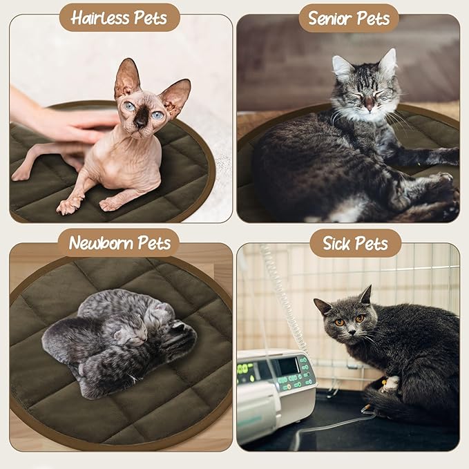 2 Pcs Self Warming Cat Mat Round Self Heating Pad Bed Reversible Machine Washable Heated Bed Anti Slip Warming Pad Pet Mat for Cat Crate Indoor Outdoor(Coffee,16 Inch)