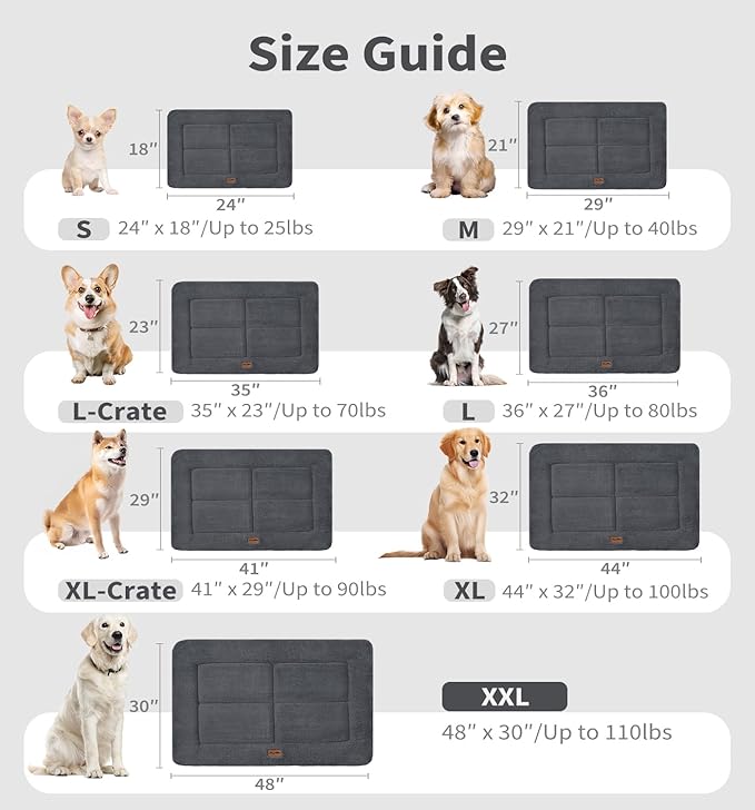 MADE 4 PETS Dog Crate Pad Bed for Large Dogs, Washable & Reversible, Anti-Slip Kennel Mat for Cozy Sleeping, Soft Fluffy Dog Bed for Indoor & Outdoor Use, 36"x27", Dark Gray