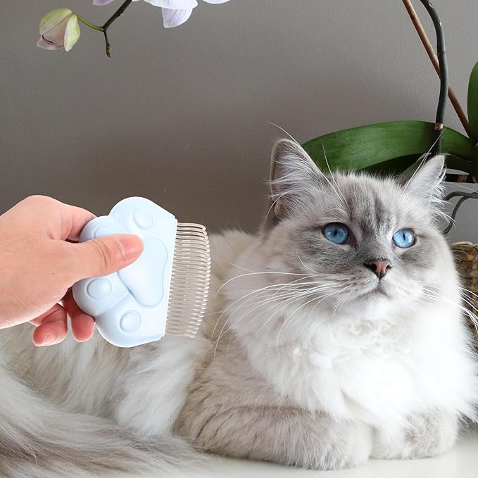 SUPVOX 2Pcs Cat Grooming Combs Indoor Hair Tool for Pets Stainless Steel Abs Material Comfortable Cat Paw Massage Brush for De-shedding and Hair Removal Suitable for Daily Use and Bath