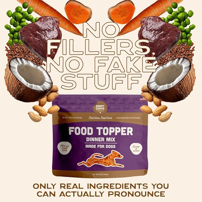Smart Cookie Natural Dog Food Topper - Dinner - Beef Dog Meal Mixer for All Ages - Food Topper for Picky Eaters and Boosting Nutrition - Non GMO, Made in The USA - 15 oz Bag (30 Day Supply)