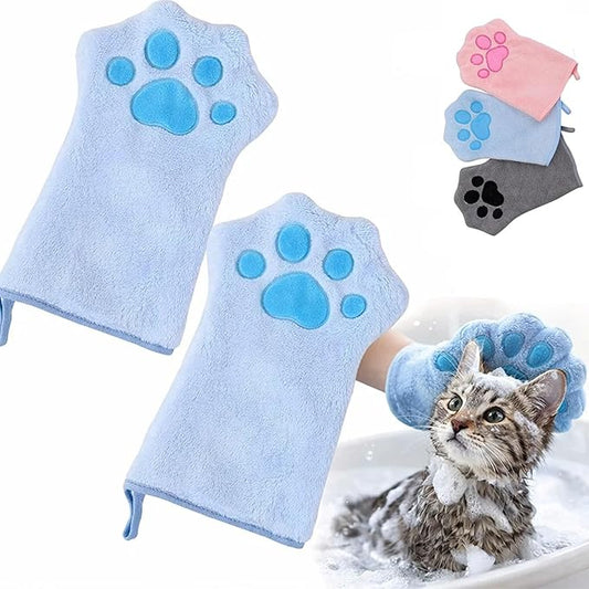 Paw Bathing Towel for Cats, Machine Washable and Reusable Pet Grooming Towels, Make Cleaning Paws Easy and Stress-Free, Gentle Cleansing & Soft, Comfortable for Daily Care & Travel (Blue)