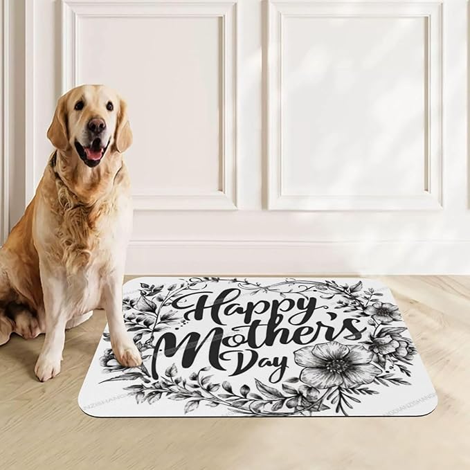 Pet Feeding Mat Absorbent Dog Mat for Food and Water Bowl Dog Accessories Happy Mother's Day Floral Gift for Mom Kv Pet Supplies Dogs Quick Dry Cat Water Dispenser Mats 24x16In