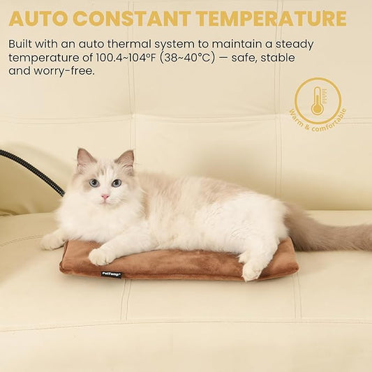 Pet Heating Pad for Cats Dogs Indoor & Sheltered Outdoor Waterproof Heated Cat Bed Heated Dog Bed Chew Resistant Cord Constant Temperature Brown 16 x 13 Inch