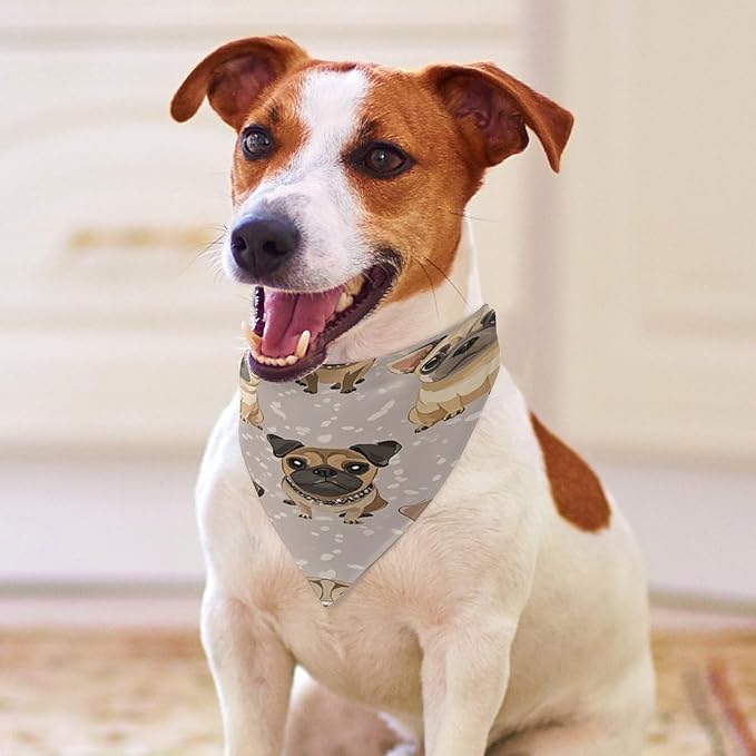 Dog Bandana Spring Pet Scarf Adjustable Triangle Cute Chihuahua Pug Pattern Printing Dog Bib Washable Polyester Puppy Bandana for Small Medium Large Dogs Cat Birthday Party Supplies