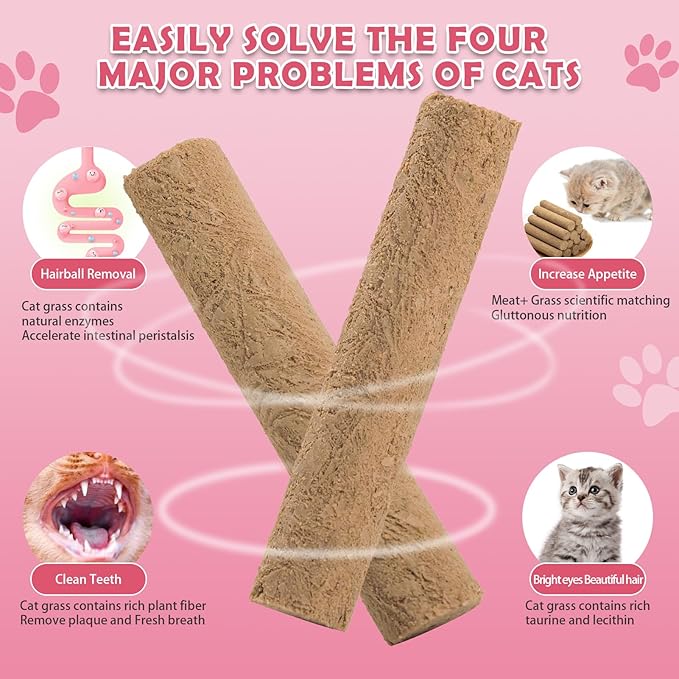 Cat Grass Teething Stick 90g - Freeze Dried Chicken Dental Treats, High Protein for Teeth Cleaning, Hairball Control & Catnip Chews