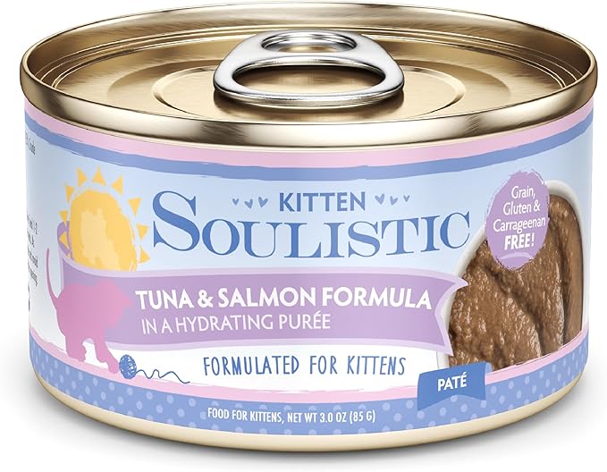 Soulistic Kitten, Tuna and Salmon Formula in Hydrating Purée, 3oz Can, Pack of 12