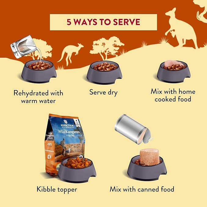 Addiction Outback Kangaroo Feast Air-Dried Grain-Free Dog Food – Complete Meal or Topper with Natural Ingredients for Digestive and Skin & Coat Health, 2lb