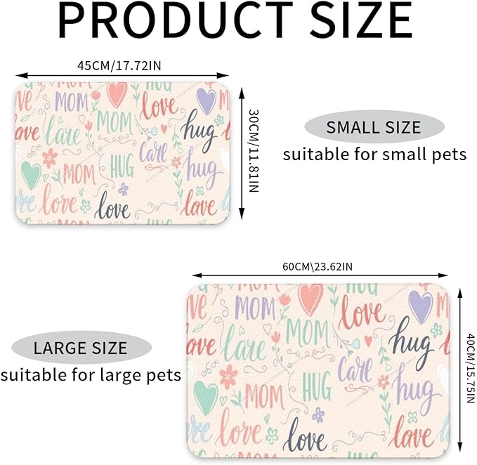 Dog Food Mats for Floors Absorbent Pet Cat Food Mat Happy Mom Hug Love Mum Non Slip Dogs Bowl Mats for Water Dog Placemats Feeding Mat Pet Supplies 18X12In
