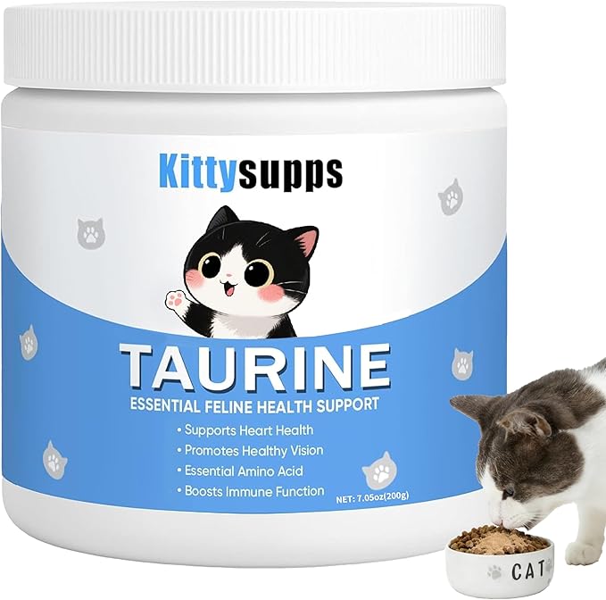 Kittysupps Taurine Powder for Cats, Immune Support, Boost Energy & Vitality,Improves Hair Health, Supports Heart Health, Easy to Mix in Food, with Dosing Spoon, 200g
