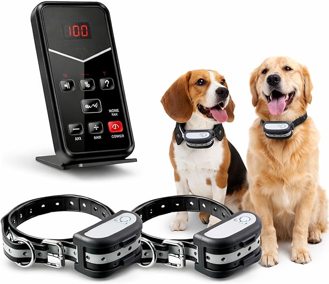 Wireless Dog Fence System for 2 Dogs, Electric Dog Fence with LCD Screen, Adjustable Warning Strength, Range 50-999ft, Rechargeable Wireless Pet Fence, Dog Perimeter Collar