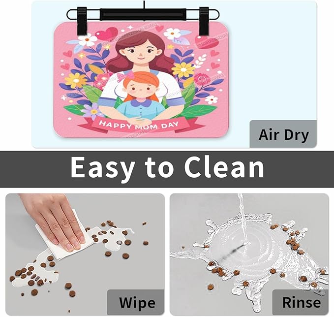 Non Slip Mat for Dog Pet Cat Dog Food Mats Happy Mother's Day Floral Gift for Mom Family Bb Water Bowl Mat Quick Dry Absorbent Cat Feeding Mats 18X12In