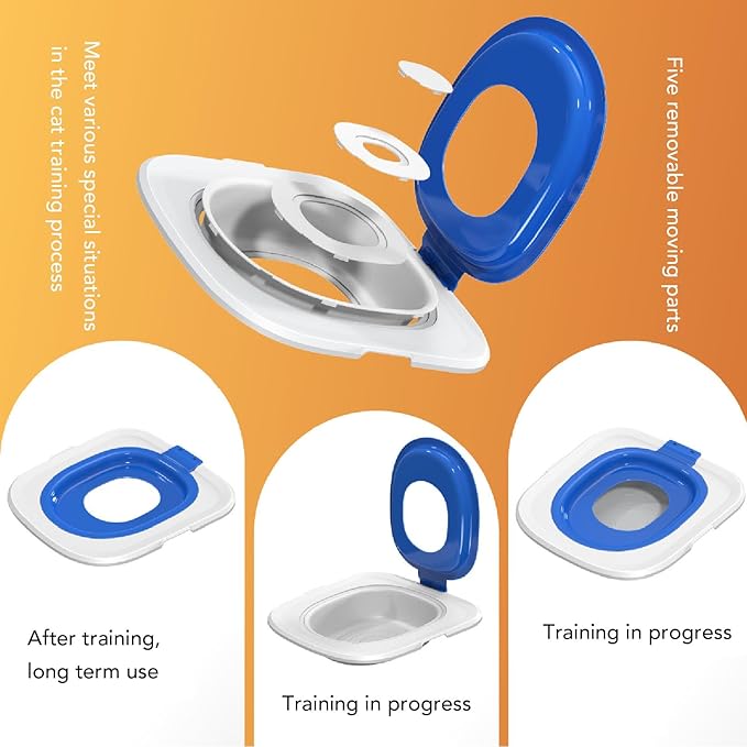 Cat Toilet Training Kit, Detachable Design for Easy Cleaning Reusable Removable Pet Toilet Trainer Seat Universal Reusable Environmentally Friendly Cat Toilets Trainer for Pet (Blue)