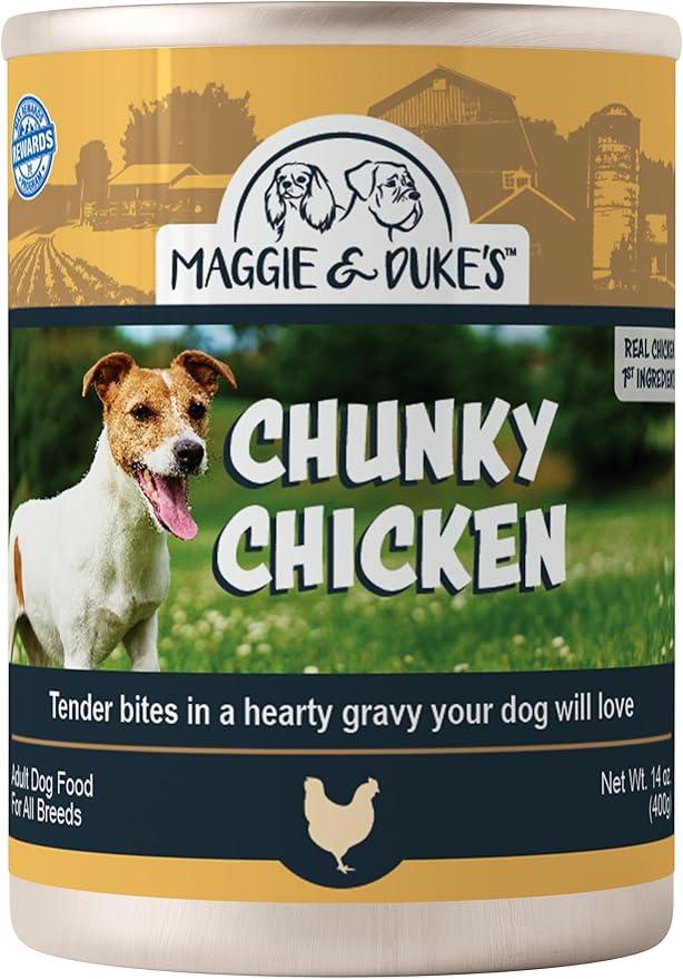CountryMax Maggie & Duke's Tender Bites in Gravy Canned Dog Food, 14 oz Cans – Premium Wet Food for Dogs, High Protein, Grain-Free, Natural Ingredients (24 Pack, Chunky Chicken)