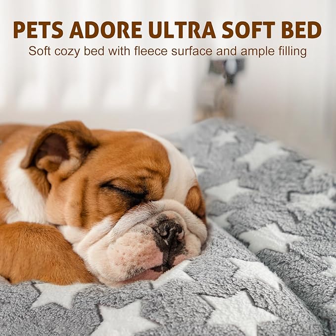 Mora Pets Cat Bed Dog Crate Pad Ultra Soft Pet Bed with Cute Star Print Washable Crate Mat for Small Dogs and Indoor Cats Reversible Fleece Dog Kennel Pad Cat Carrier Mat 14 x 17.5 inch Grey