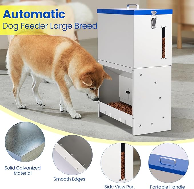 22lbs Gravity Dog Feeder - Automatic Dog Feeder Large Breed Outdoor Pet Feeding Station Auto Dry Food Dispenser for Pet Cat Dogs