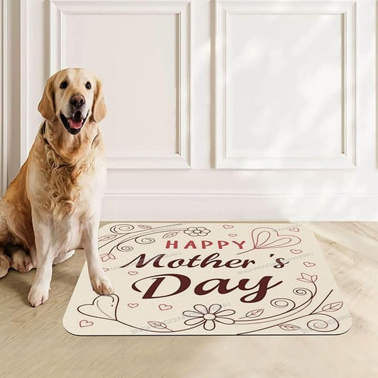 Pet Feeding Mat Happy Mother's Day Floral Gift Mom Ff Absorbent Pet Placemat for Food Water Bowl with Waterproof Rubber Backing 18X12In Quick Dry Water Dispenser Mat Dog Cat