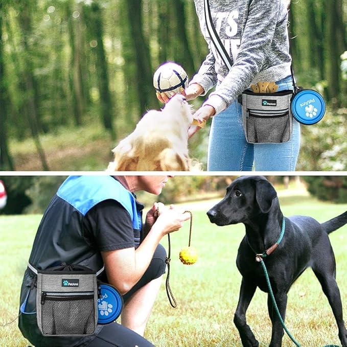 Dog Treat Pouch, Pet Treat Pouch for Training, Dog Walking Bag Holder for Kibbles, Pet Food Toy, Dog Trainer Essentials Supplies, Heather Gray/One Size