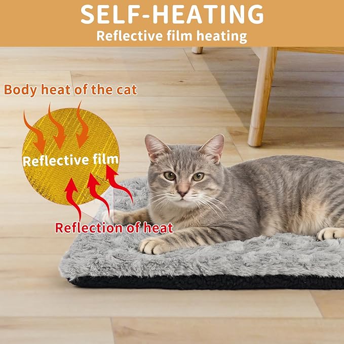 NAMOTEK Self-Warming Cat Bed Indoor/Outdoor Super Soft Self Heating Pet Mat Washable Thermal Pad for Cat & Dog 29x19.6 inch