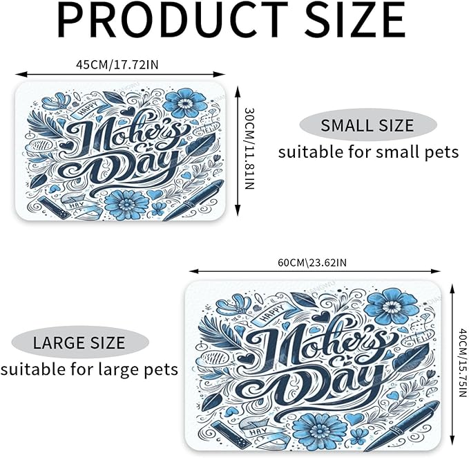Dog Food Mat for Floors Absorbent Quick Drying Happy Mother's Day Floral Gift for Mom Ct Pet Cat Food Mat Easy-to-Clean Pet Feeding Mats Dog Bowl Mats 24x16In