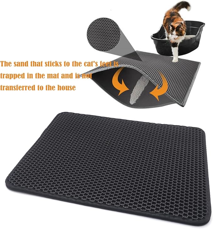 HongK- Pet Supplies Cats Litter & Housebreaking 75X58 Black Cat litter Mat Double Layer Pad Trapper Folding Pad EVA Foam Rubber