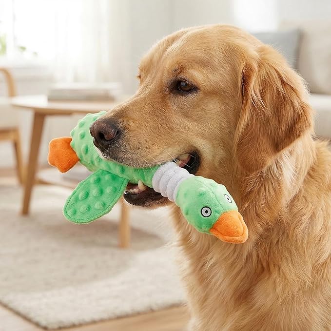 Goose Dog Toy Soft Stuffed Animal Plush Dog Puppy Chew Toys to Keep Them Busy Pet Supplies for Chewers Small Medium and Large Breeds (Green)