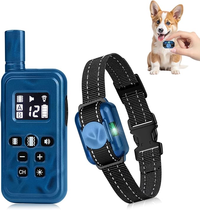 Small No Shock Dog Training Collar for Small Dogs 5-15lbs, Strong Vibrating Dog Collar Beep and Vibrate Only, Safe Lock Waterproof Rechargeable Vibration Collars for Dogs-No Prongs,Blue
