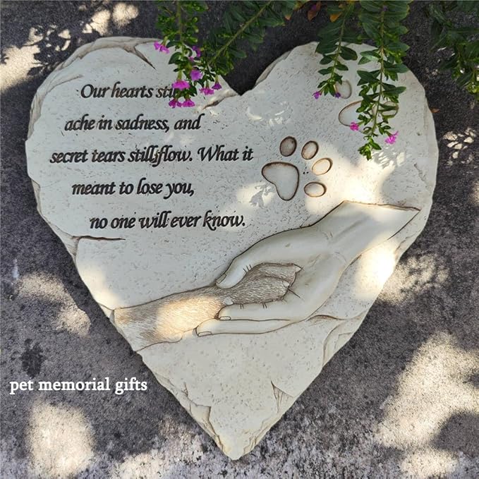 Heart Shaped Pet Dog Memorial Stones Grave Markers, Pet Dog Headstones Memorial Plaques for Garden Backyard Patio or Lawn, Sympathy Pet Dog Memorial Gifts Remembrance Loss Gifts, 9.6"x9.5"