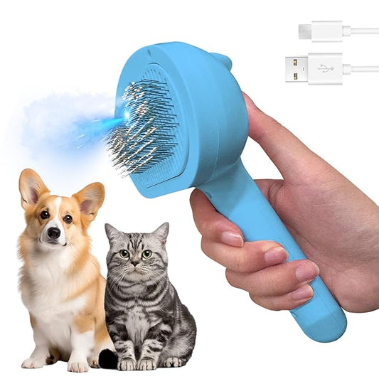 Cat & Dog Brush Set - Indoor/Outdoor Steam Brushes for Shedding Pets - Blue