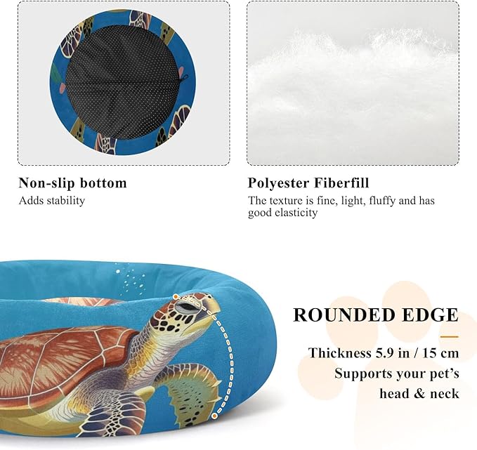 Pet Dog Bed Warm & Cozy fluffier Calming Bed for Extra Small Size Pets Supplies Sea Turtle Underwater